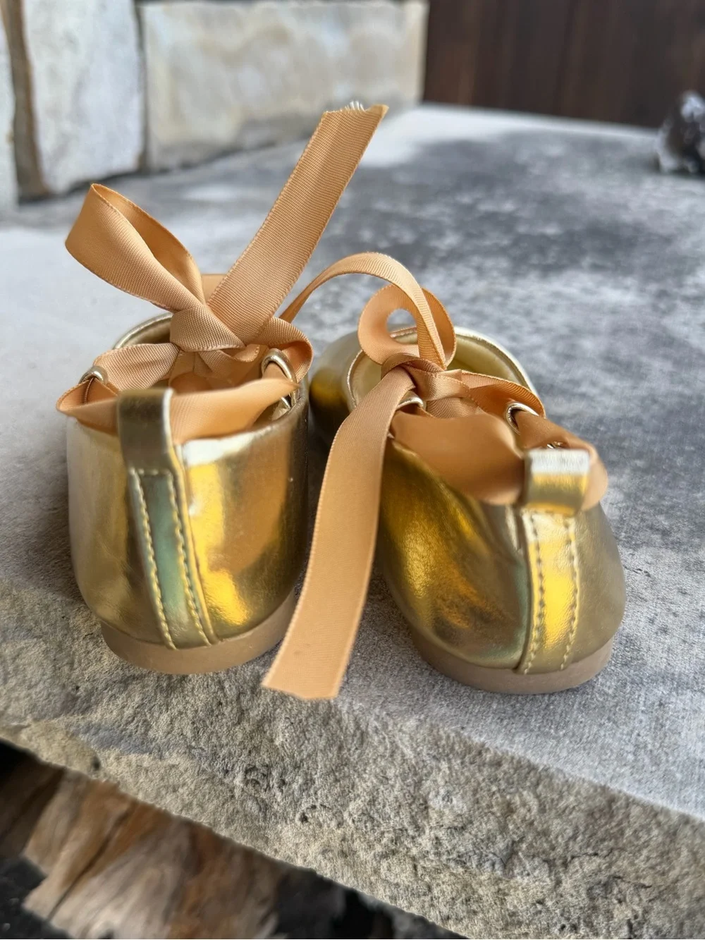 Ballerina Gold Girls' Flats with Ribbon Mary Jane Toddler Shoes Sz-5.  E